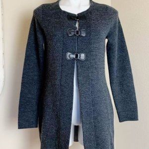 Ellen Tracy | Gray Buckle Front Wool Blend Long Cardigan S